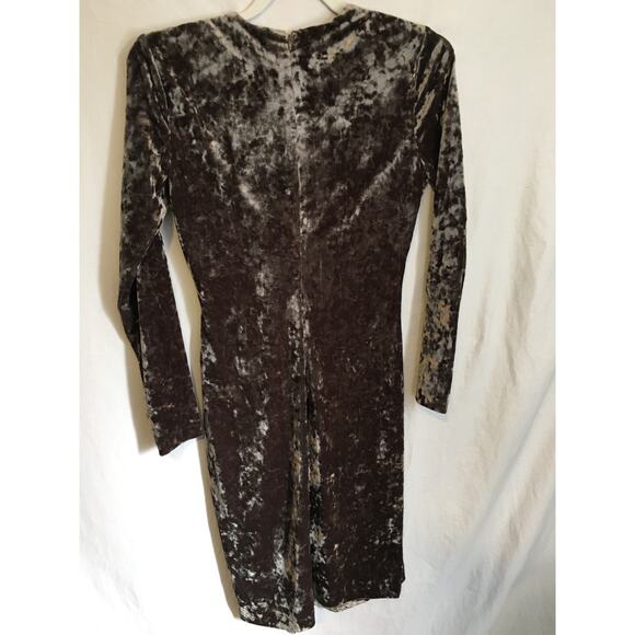 Calvin Klein crushed velvet bronze faux front wrap ruching side waist sz 6 LS - Picture 6 of 10